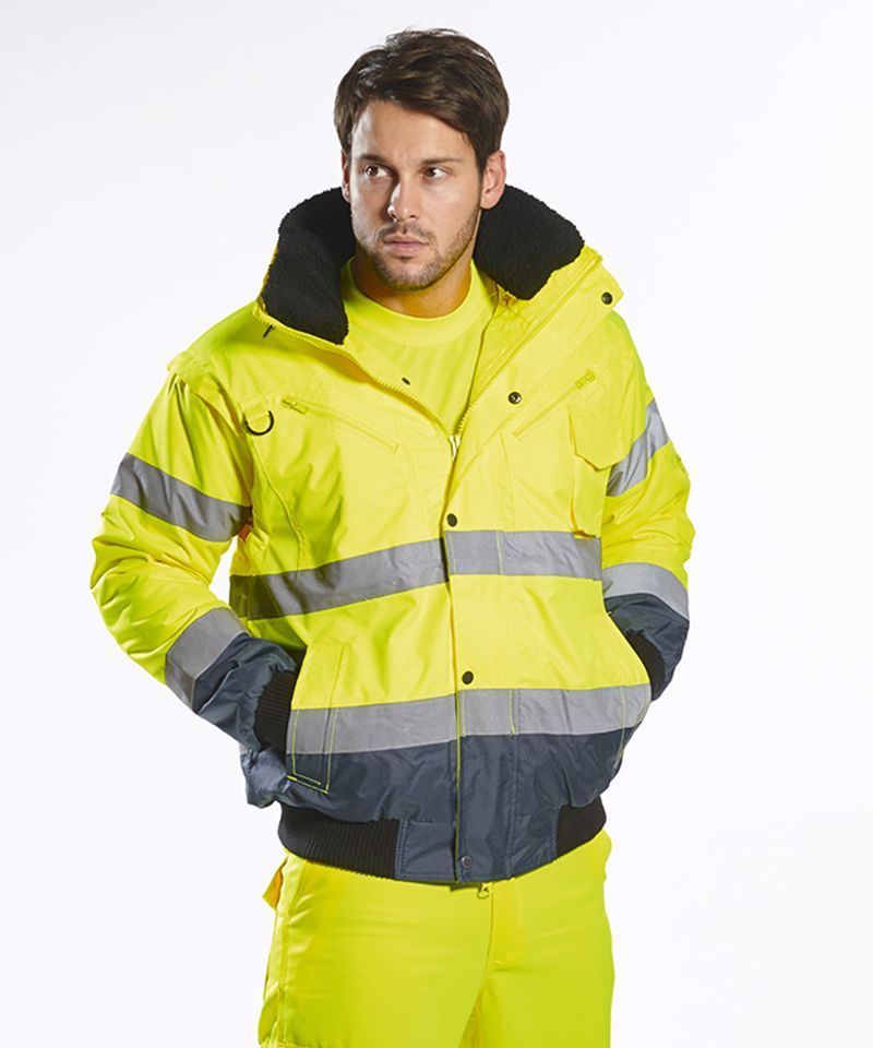 High Visibility contrast bomber jacket yellow/navy - C465 - PORTWEST